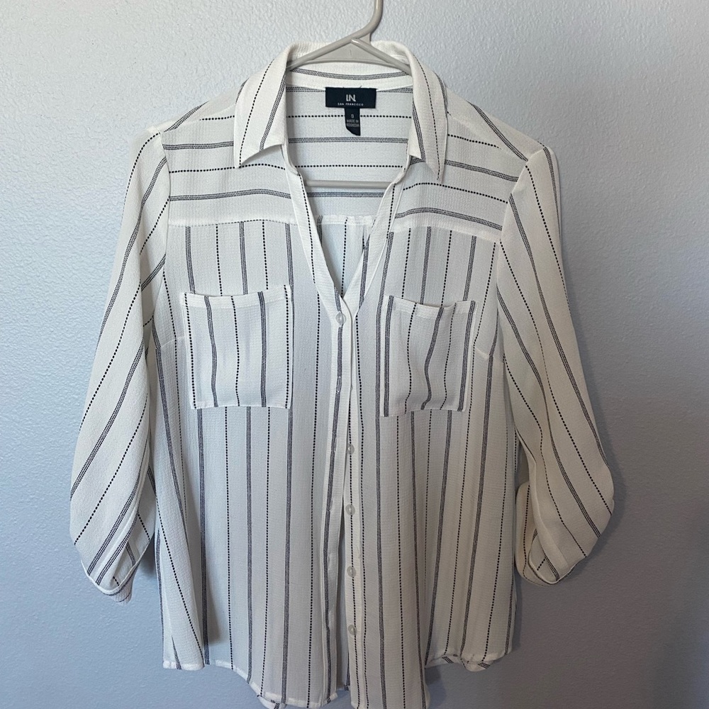 Collard button up striped blouse